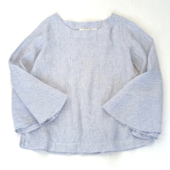 Cynthia Rowley 100% Linen Blue & White Pinstripe Bell Sleeve Top M - Picture 8 of 10